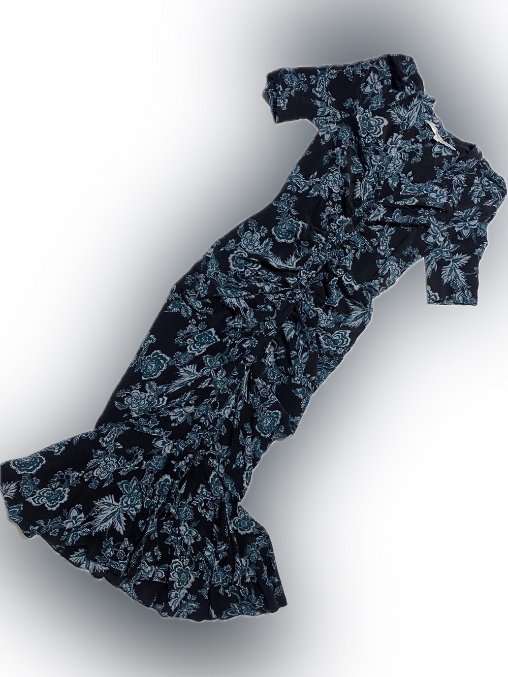 Veronica Beard 100%silk Navy with Light Blue Floral Maxi Dress